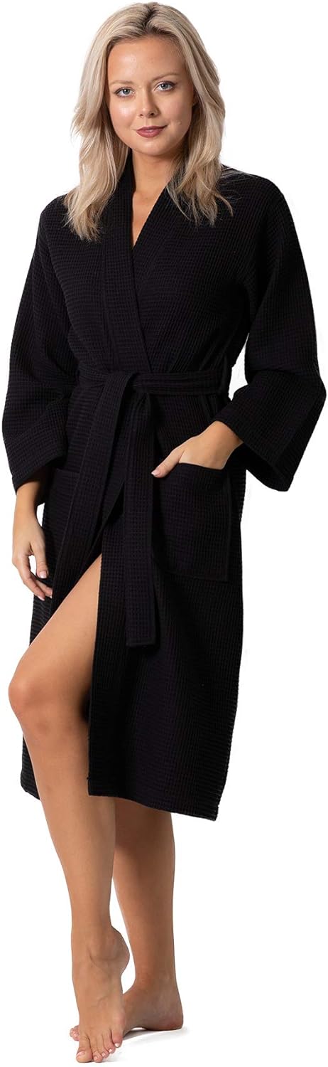 Turkish Linen Waffle Knit Lightweight Kimono Spa & Bath Robes for Women - Quick...