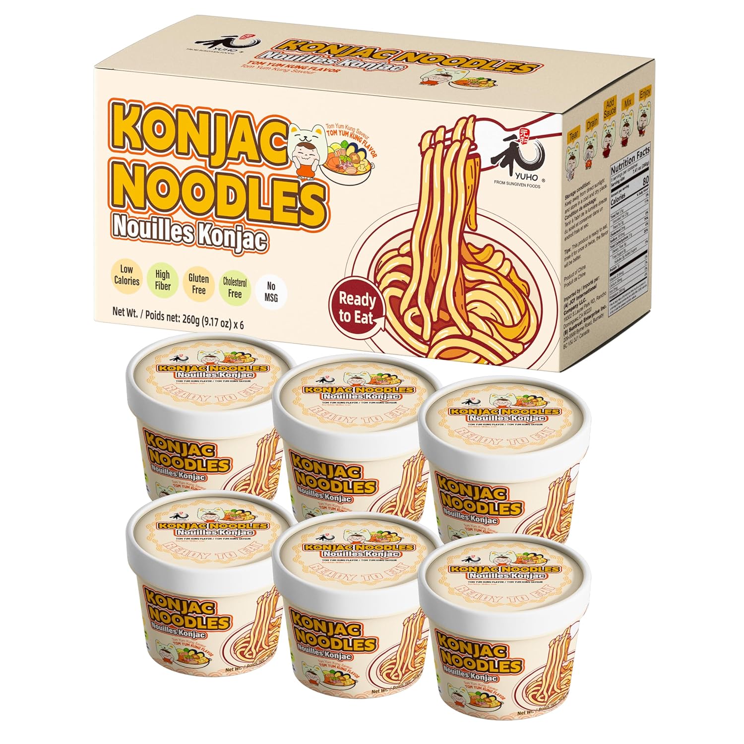 YUHO Shirataki Konjac Angle Hair Tom Yum 6 Pack, G...