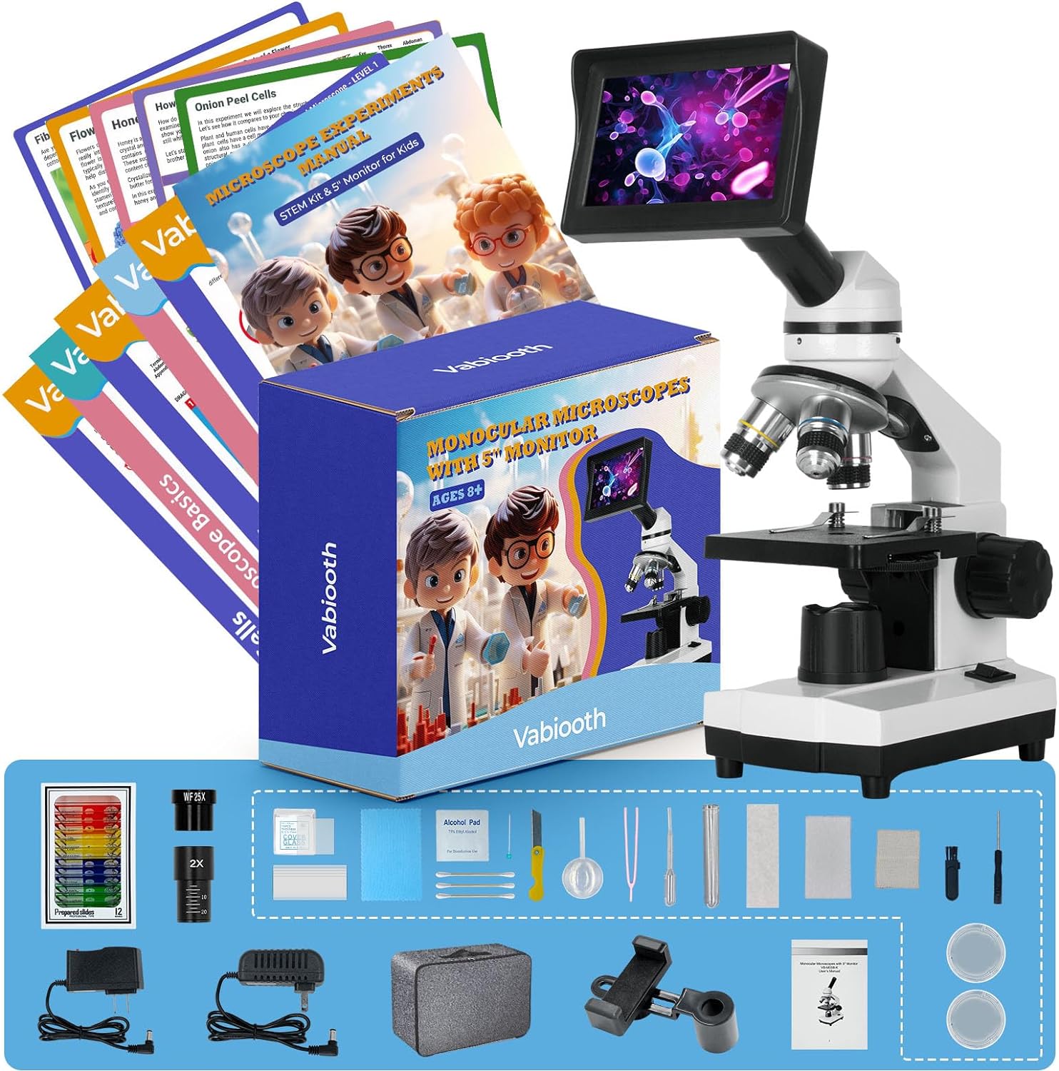 [STEM KIT] Vabiooth Kids Beginner Student Adult Monocular Microscope STEM Kit wi...