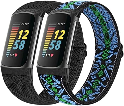 Vodtian Elastic Straps Compatible with Fitbit Charge 5 Strap, 2 Pack Stretchy Ad...