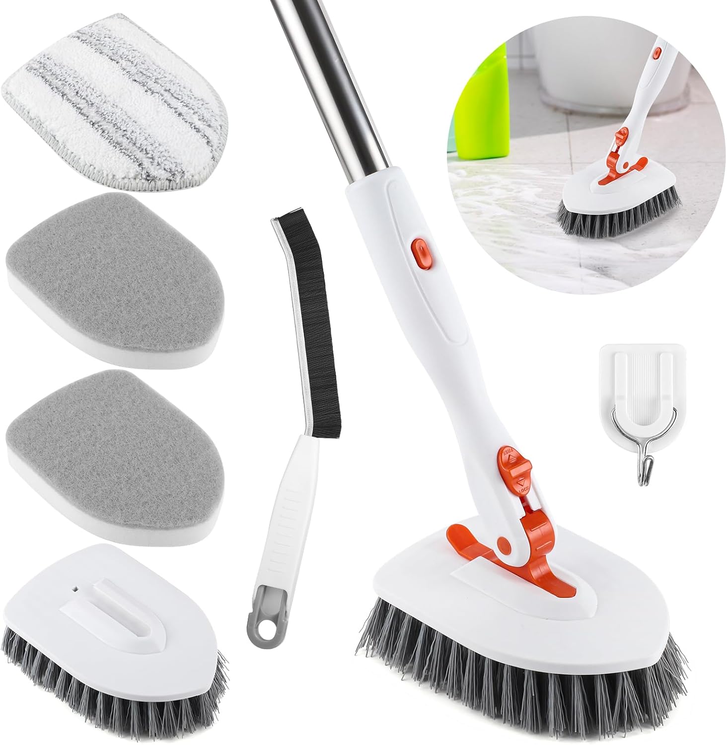 Bathroom Tile Cleaner Shower Scrubber Cleaning Brush, 3 in 1 52 Inch Long Handle...