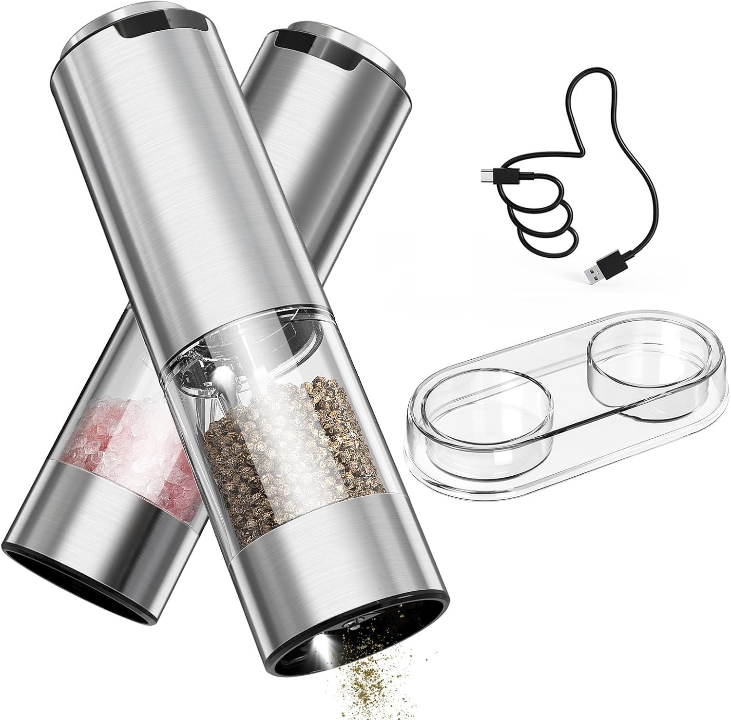 CIRCLE JOY Rechargeable Electric Salt and Pepper Grinder Set, Special Stainless...