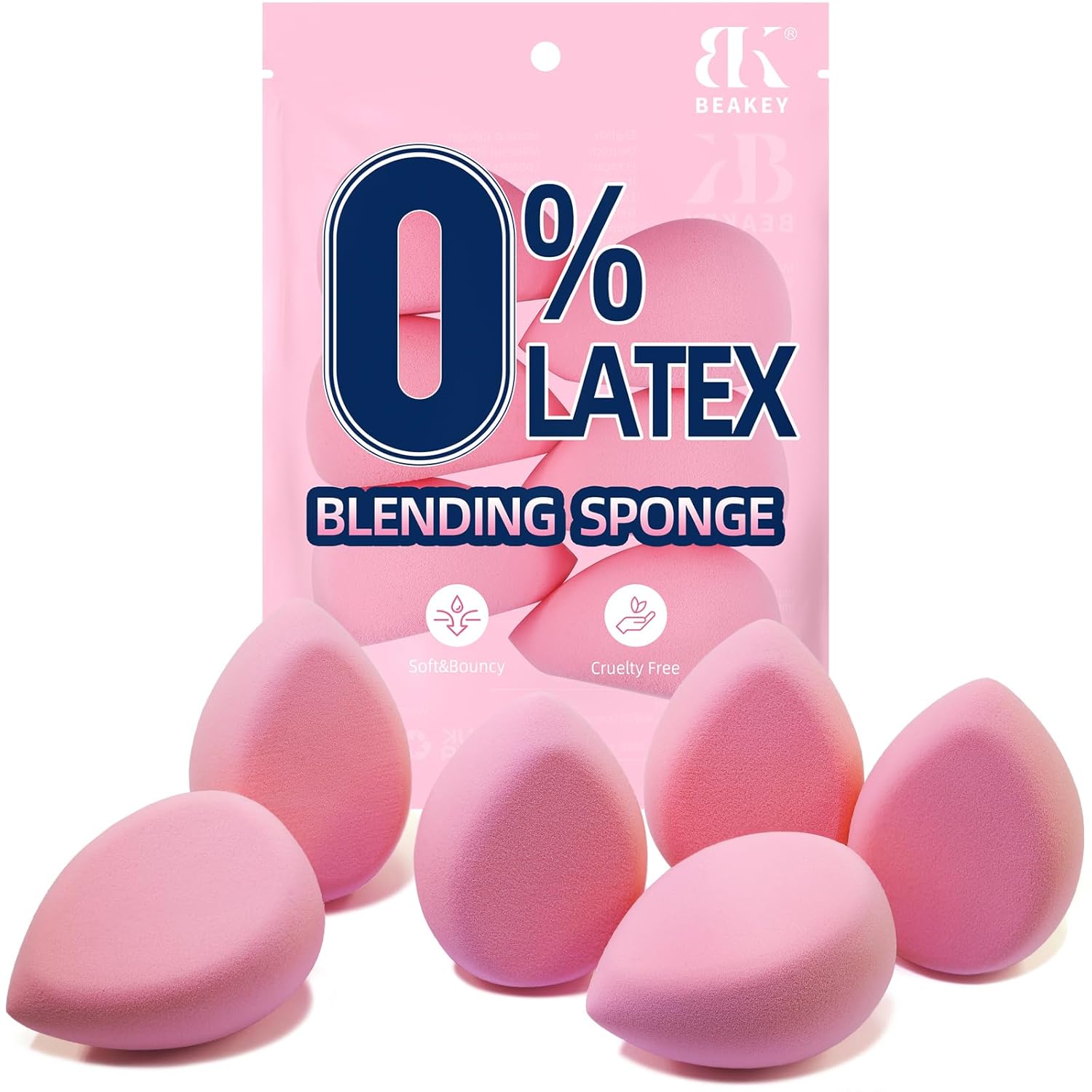 BEAKEY Flat Duo Makeup Sponge of 6, Super Soft 0 Latex Blending Sponge for Flawl...