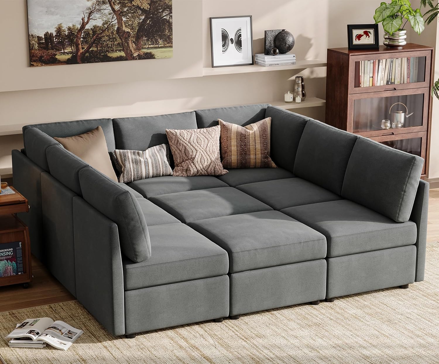 LINSY HOME Sectional Sleeper Sofa, Modular Couch with Memory Foam, Storage Under...