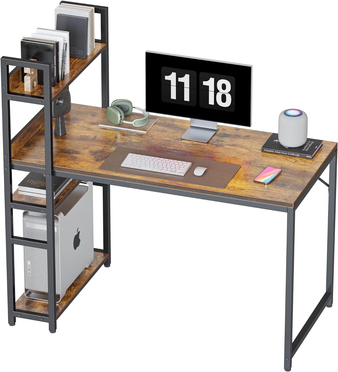 CubiCubi Computer Desk with 4 Tier Storage Shelves on Left or Right, 120x60x117...