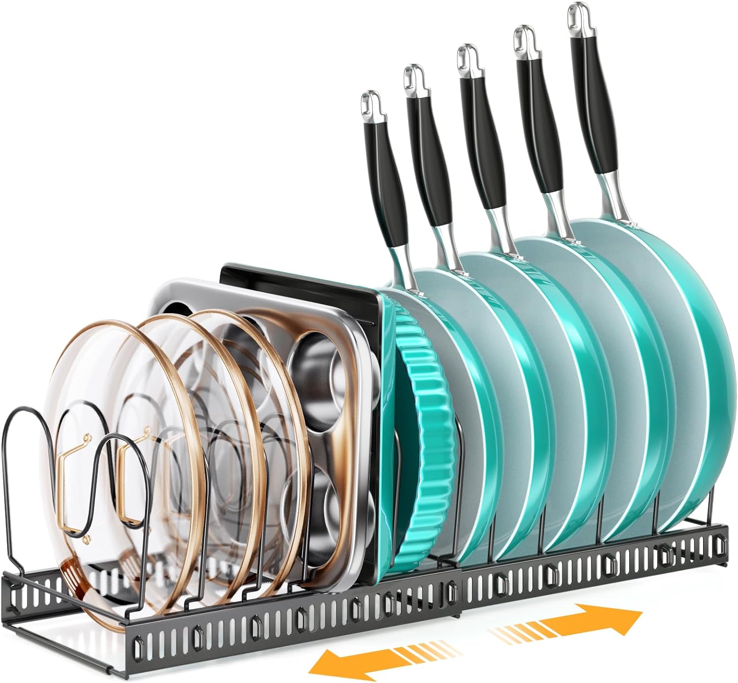 MUDEELA Expandable Pots and Pans Organizer Rack under Cabinet, Pots Lid Organize...