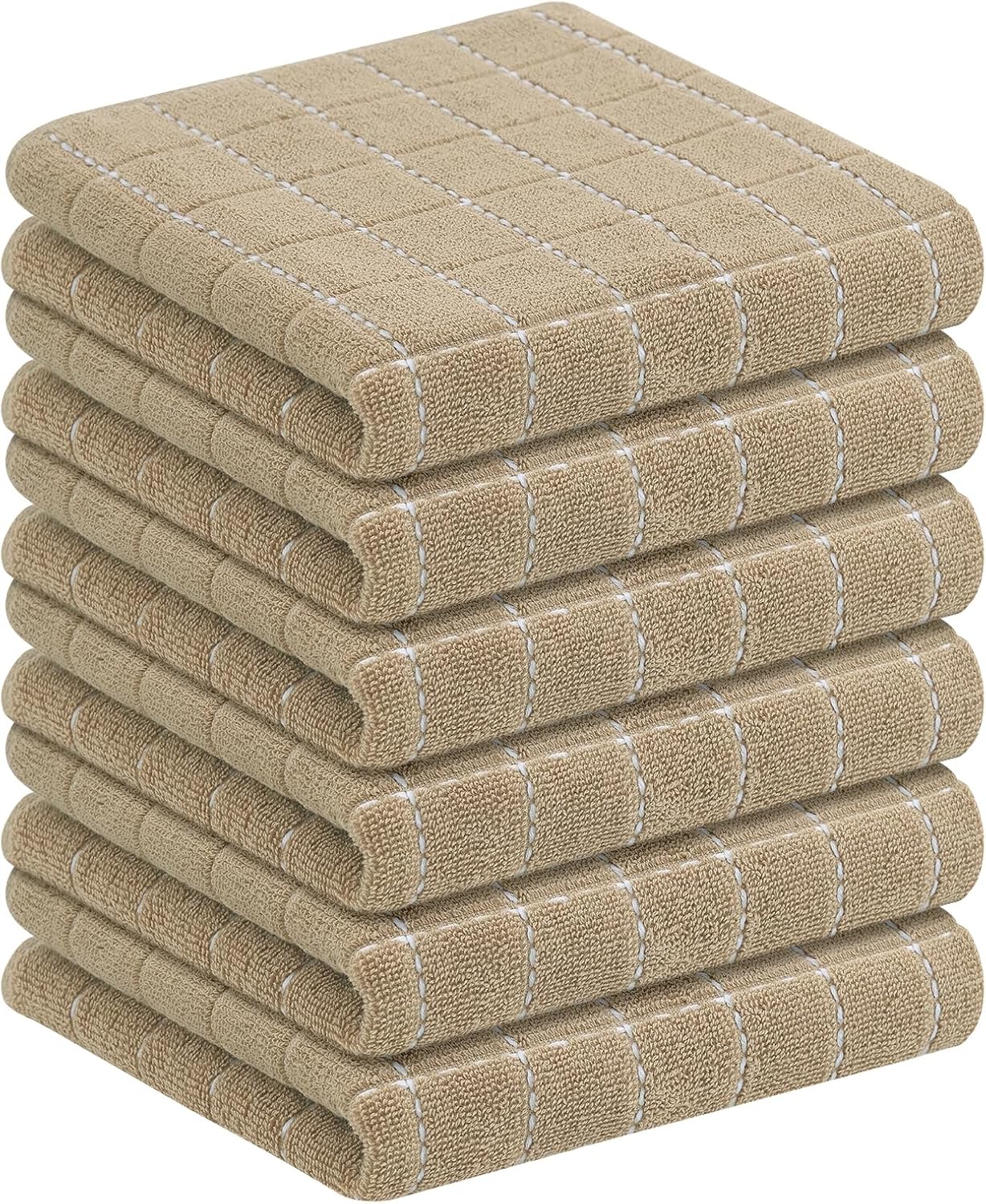 Homaxy 100% Cotton Terry Kitchen Towels(Tan, 13 x 28 inches), Checkered Designed...