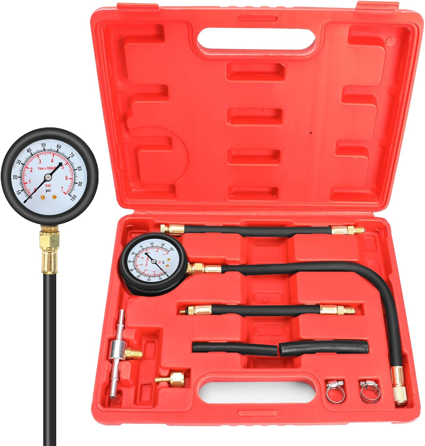 BETOOLL Fuel Pressure Test Kit - Fuel Pressure Gauge - 0-100PSI Fuel Injection P...