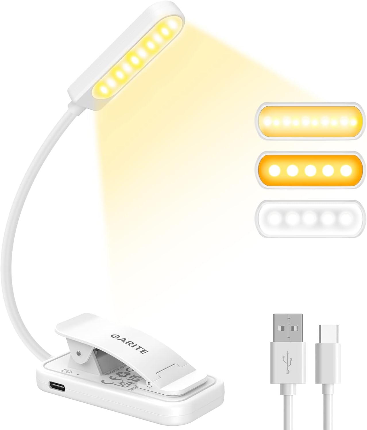 GARITE Book Light, 10 LED Dimmable Reading Light Clip on Book, Long Life Battery...