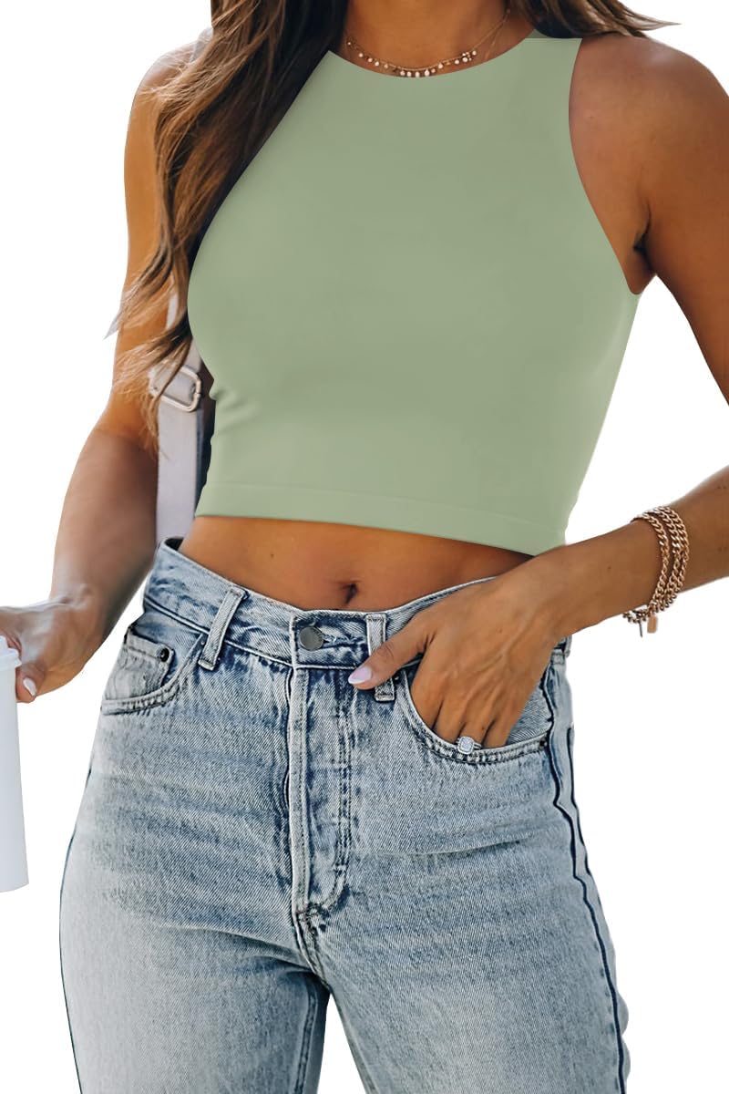 Unique EFAN Womens Sexy Sleeveless High Neck Crop Tops, Special Workout Racerbac...