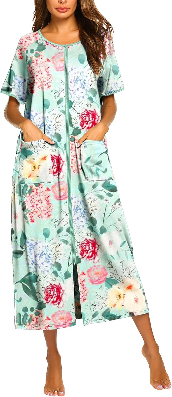 Ekouaer Women Robes Zipper Front Short Sleeve Full...