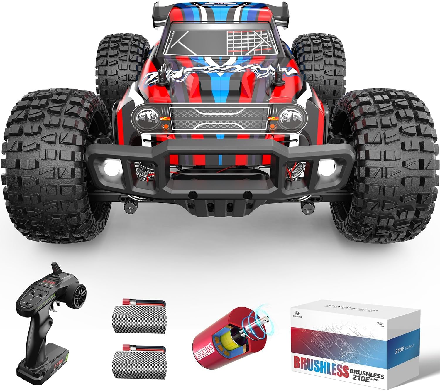 DEERC 1:10 Large Brushless RC Car for Adults, 3S 4...