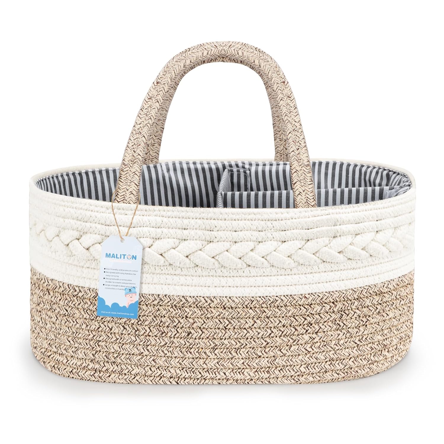 Maliton Extra Large Baby Diaper Caddy Organizer, Cotton Rope Nursery Basket, Por...