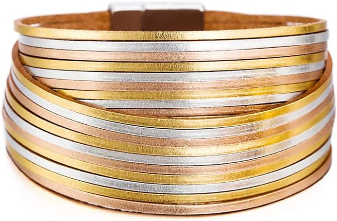 Fesciory Leather Wrap Bracelets for Women, Boho Leopard Multi-Layer Crystal Bead...