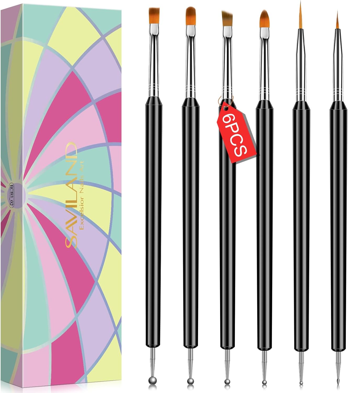 Saviland Nail Art Brushes Set - 6Pcs Double-End Nail Brushes Kit Professional Na...