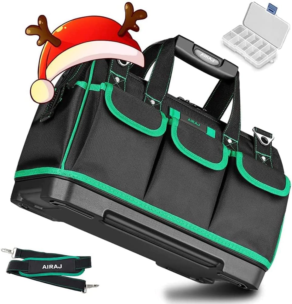 AIRAJ 16-Inch Tool Bag, Wide Mouth Tool Bag with Water Proof Molded Base, Double...