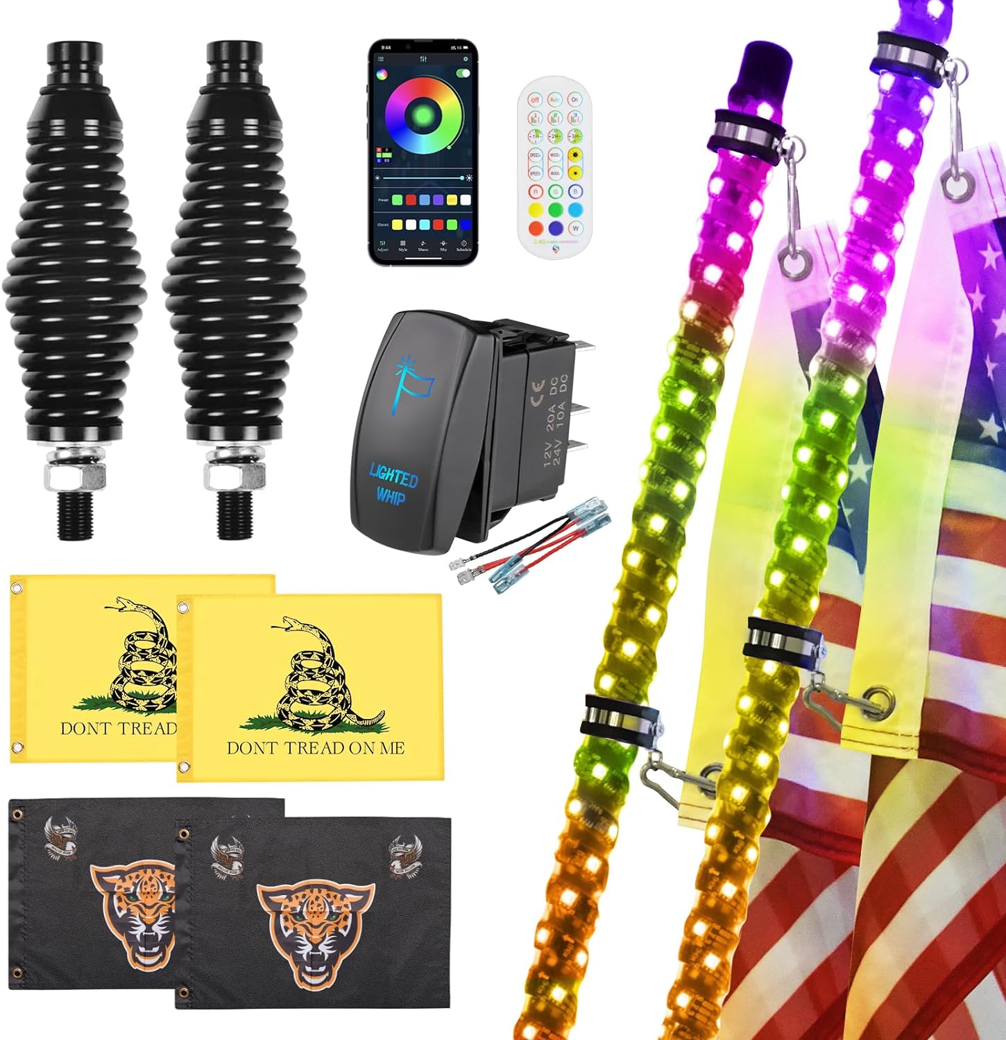 2 Pack 5FT Whip Lights with Spring Base,LED Whip Light with App & Remote Control...