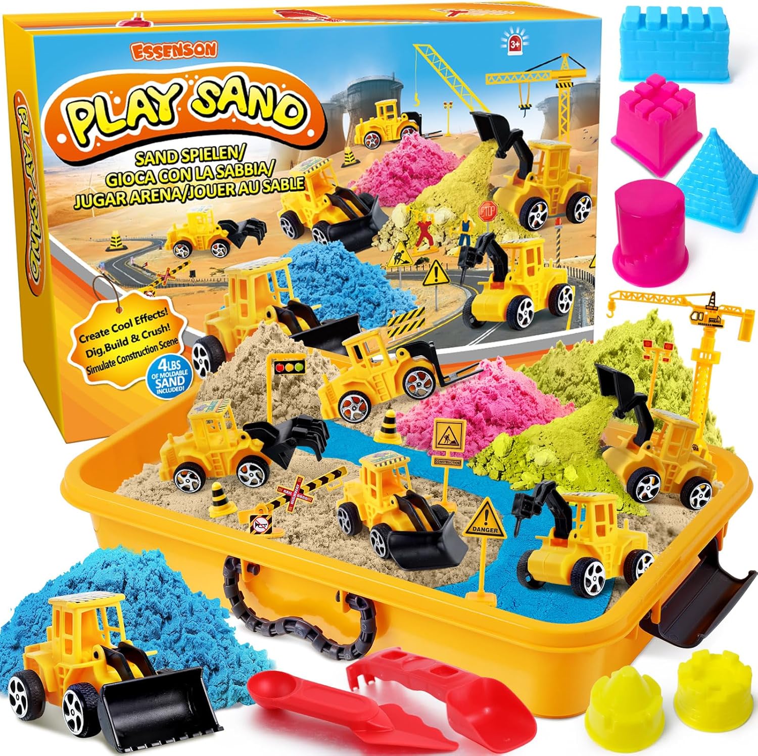 ESSENSON Sensory Bin - Play Sand Kit with Construction Set Toy Truck and 4lbs Ma...