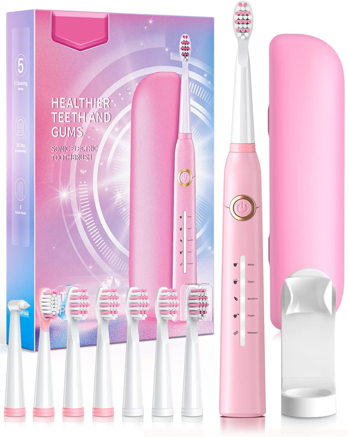 Electric Toothbrush with Travel Case, Sonic Toothbrush for Adults with 8 Brush H...