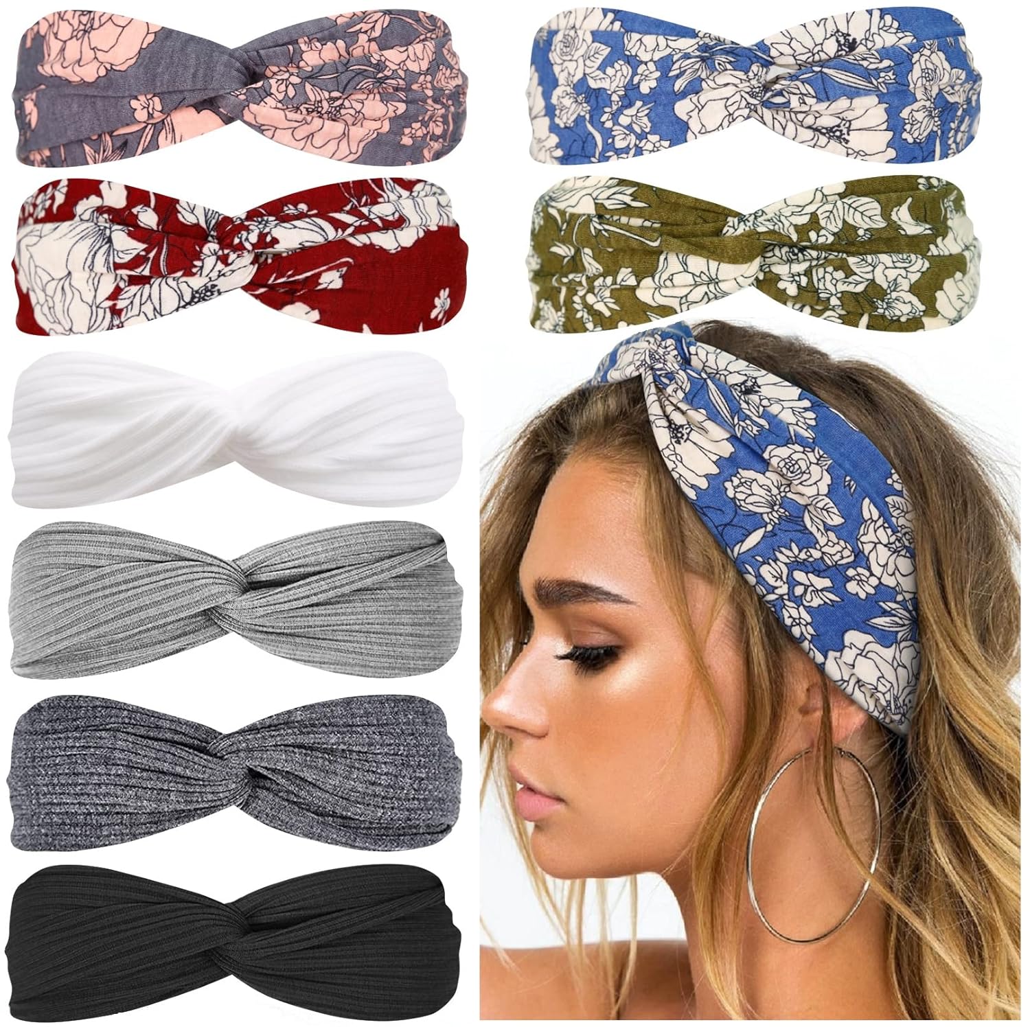 Huachi Boho Headbands for Women Twist Head Band Soft Elastic Hair Bands for Teen...