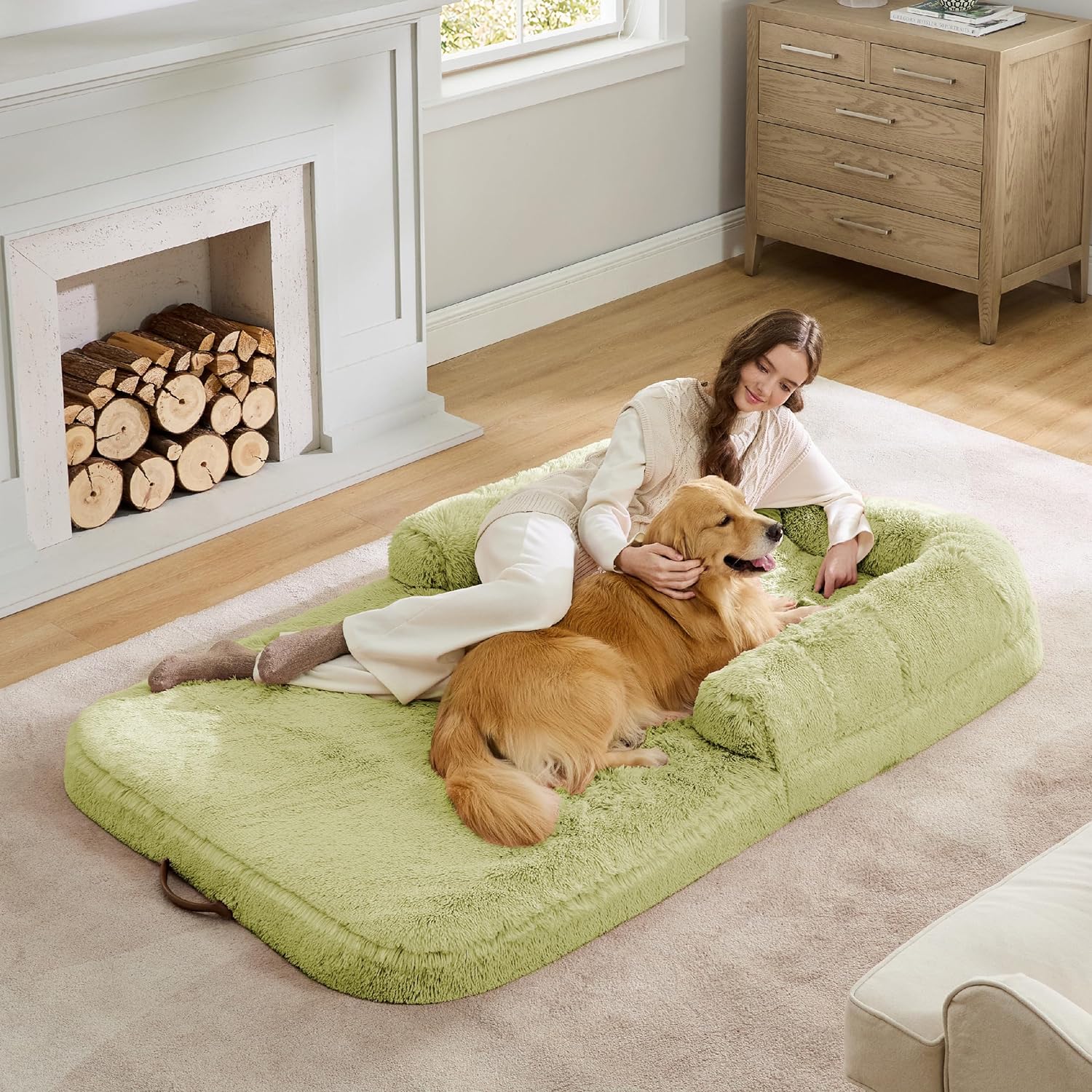 Bedsure Foldable Human Dog Bed for People Adults, 2 in 1 Calming Human Size Gian...