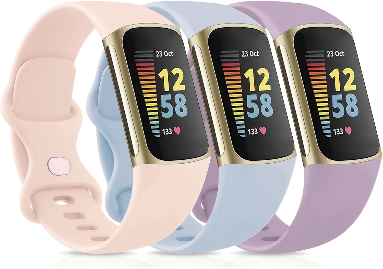 Pack 3 Straps Compatible with Fitbit Charge 5 Strap for Women Men, Soft Adjustab...