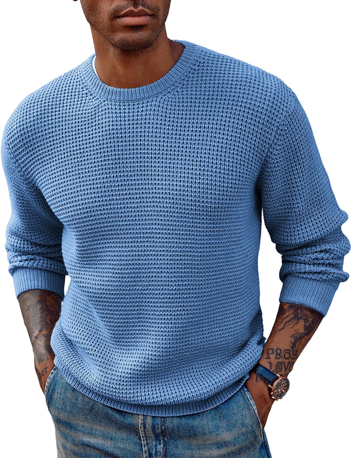 PJ PAUL JONES Sweater, Special Men's Crewneck Pullover Sweater with Waffle Textu...