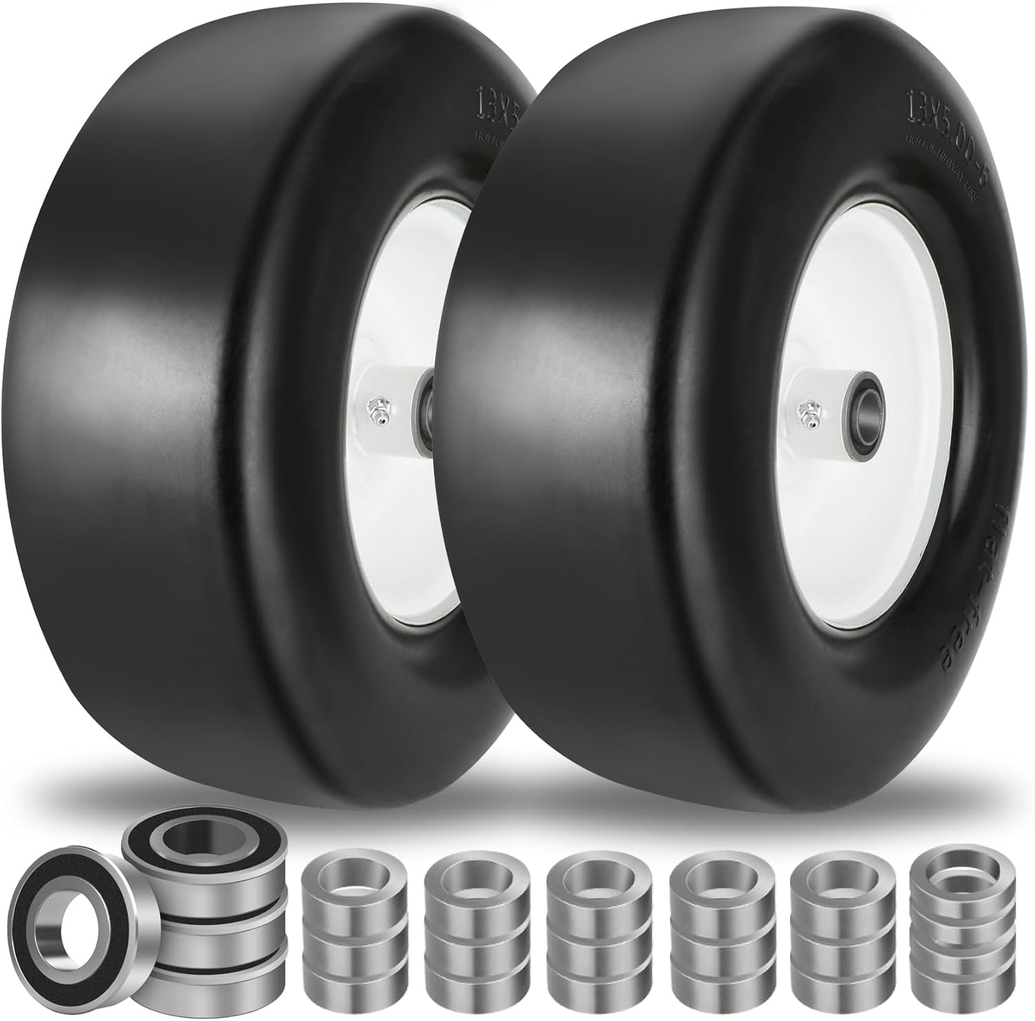 Aremae13x5.00-6 Flat Free Tire and Wheel with 1/2" 3/4" 5/8" Precision Bearings,...