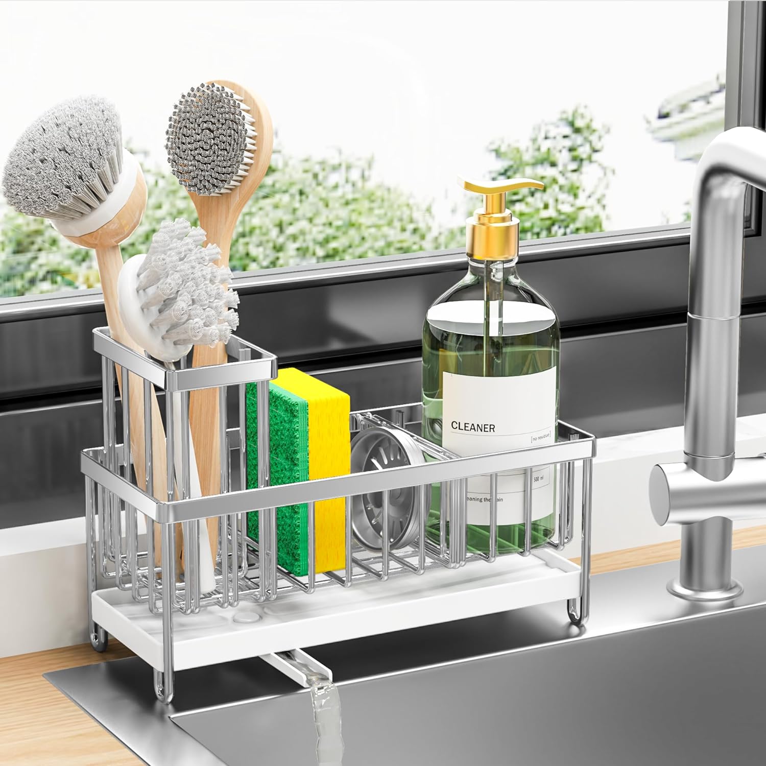 Cisily Sponge Holder for Kitchen Sink, Stainless Steel Silver Sink Caddy with Hi...