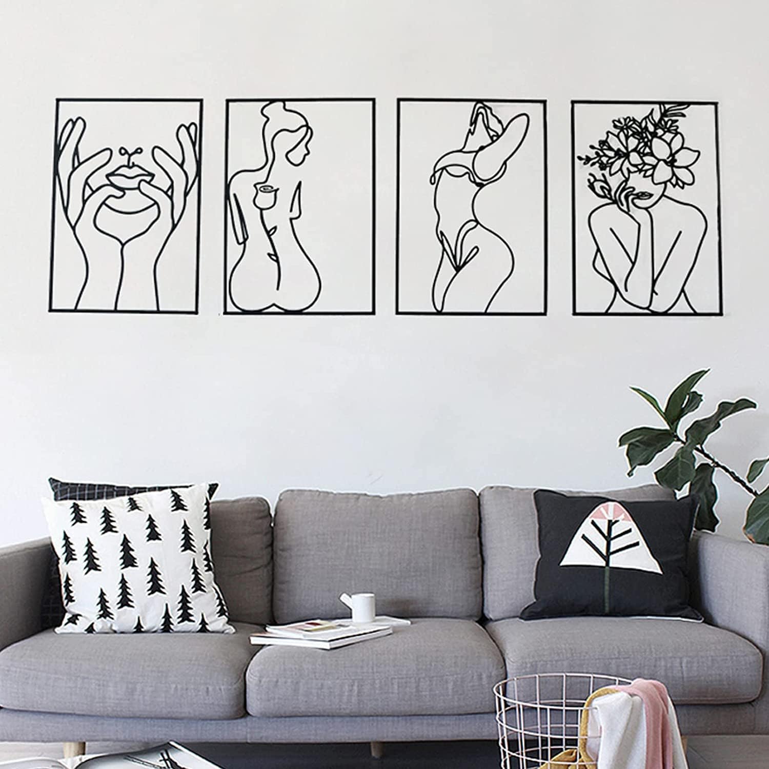 Glamativity Large 4 Pack Black Wall Art Décor, Special Minimalist Décor Single L...