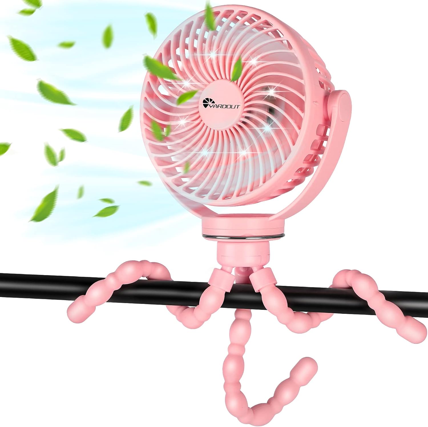 Octopus Desk Fan, Pram Fan with 3 Speed & Lights, 5000mAh Rechargeable USB Fan,...