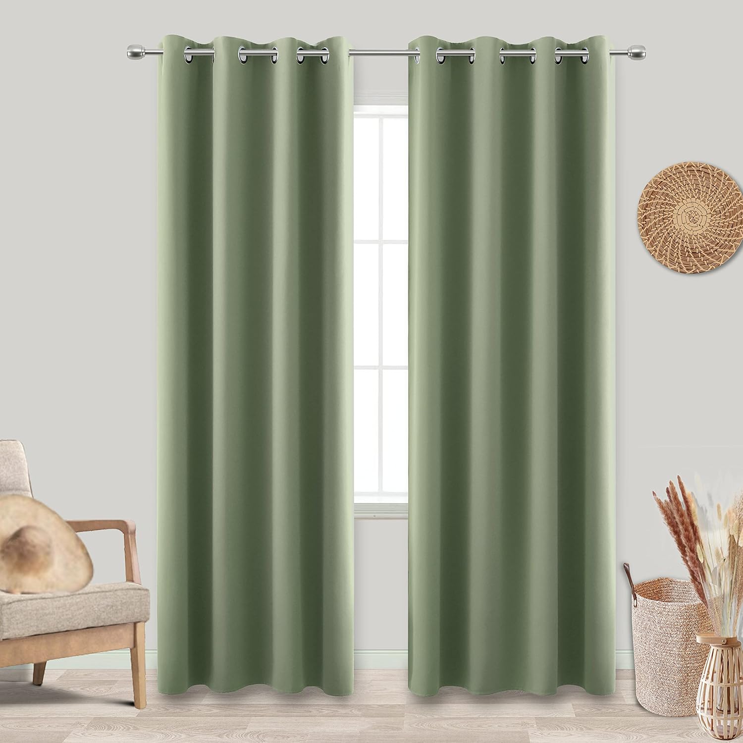 KOUFALL Sage Green Blackout Window Curtains for Be...