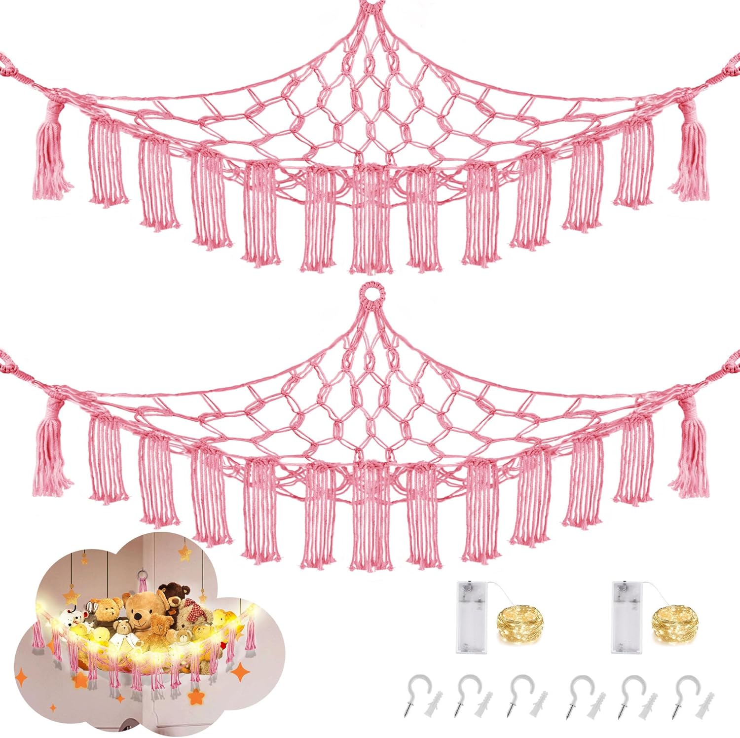 Stuffed Animal Hammock with LED Light, 2 Pack Toy Hammock for Stuffed Animals St...