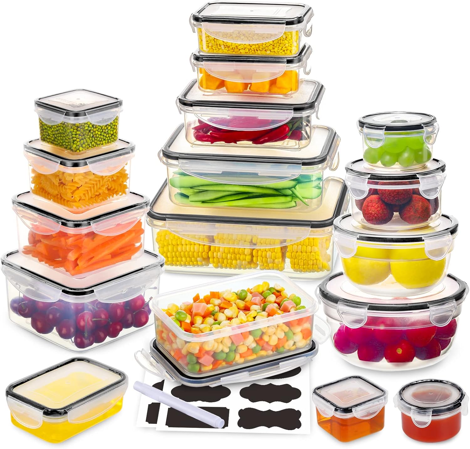 34 PCS Food Storage Containers Set with Airtight Lids (17 Lids &17 Containers) -...