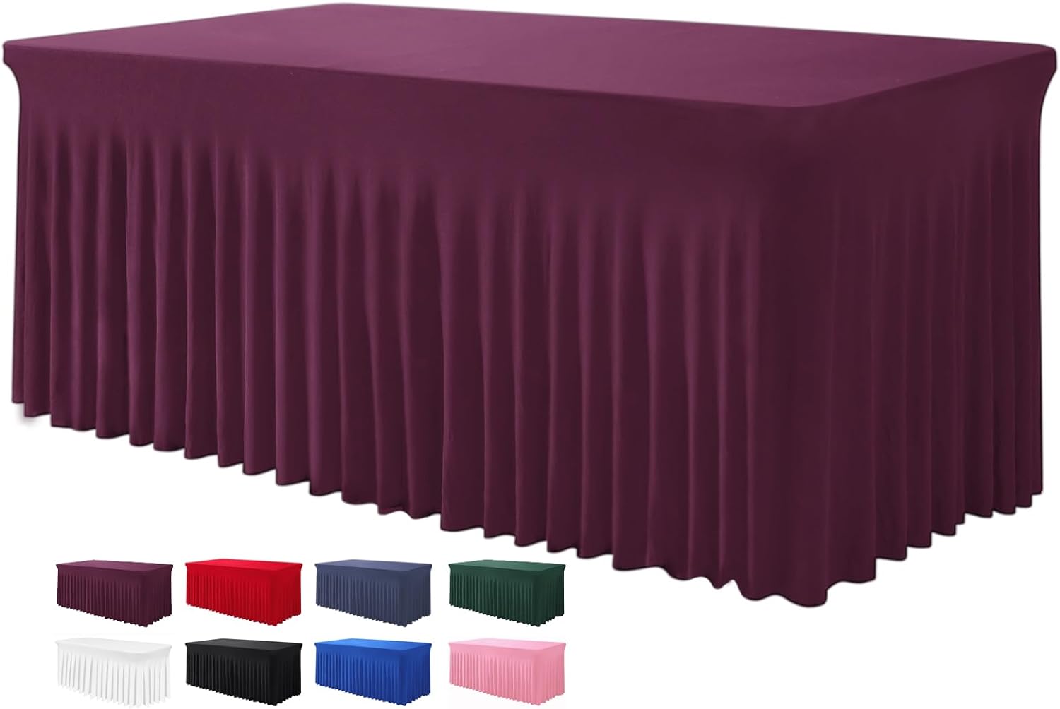 Table Skirts for Rectangle Tables 4ft - One-Piece Burgundy Table Covers for 4 Fo...
