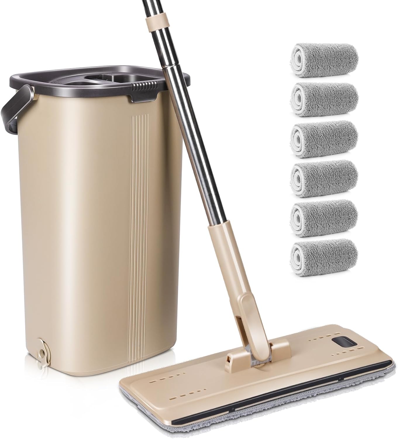 MASTERTOP Floor Mop and Bucket Set, Flat Mop with 6-Pack Replacement Mop Pads an...