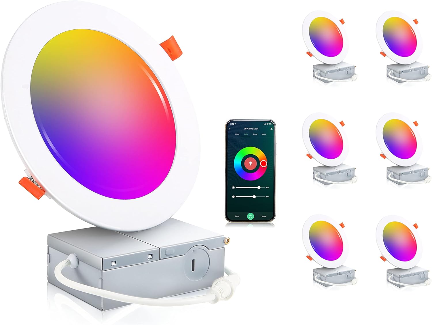 CLOUDY BAY [6 Pack] 6inch Smart WiFi LED Recessed Lights,RGBCW Color Changing Re...