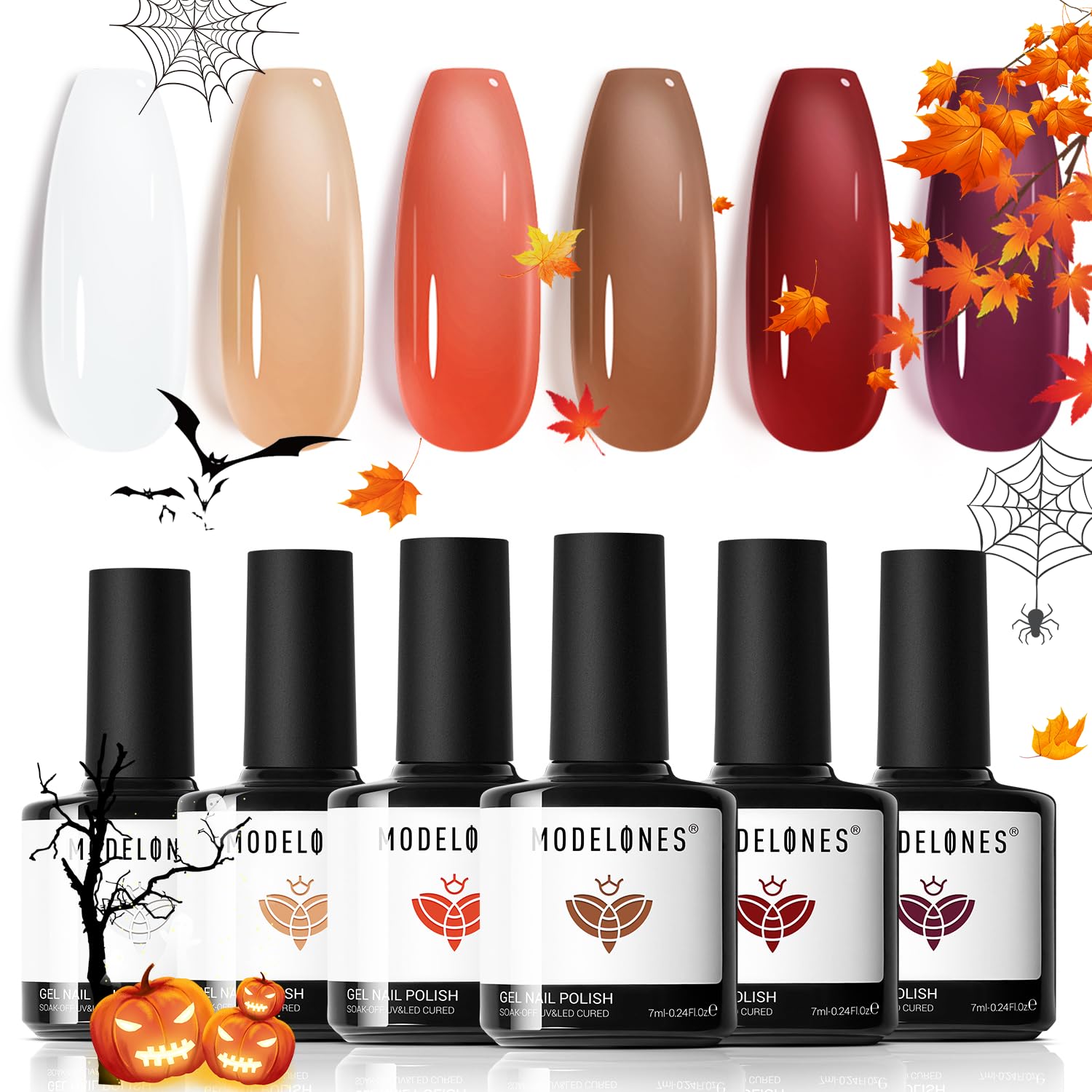 modelones Fall Gel Nail Polish Set, 6 Colors Jelly Gel Polish White Orange Nude...
