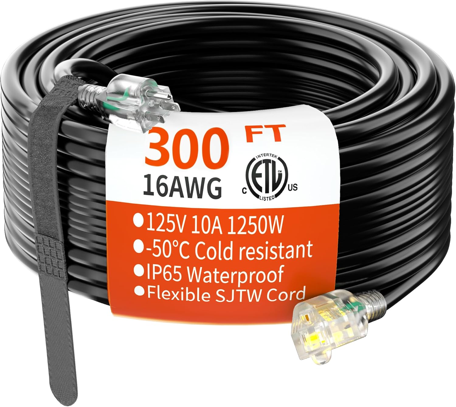 HUANCHAIN 300 FT Extension Cord, Special 16 Gauge Black Indoor Outdoor Cord, Inn...