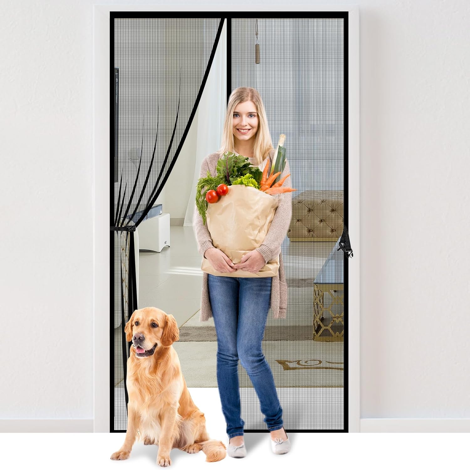 Fiberglass Magnetic Screen Door Fit Door Size 34 x...