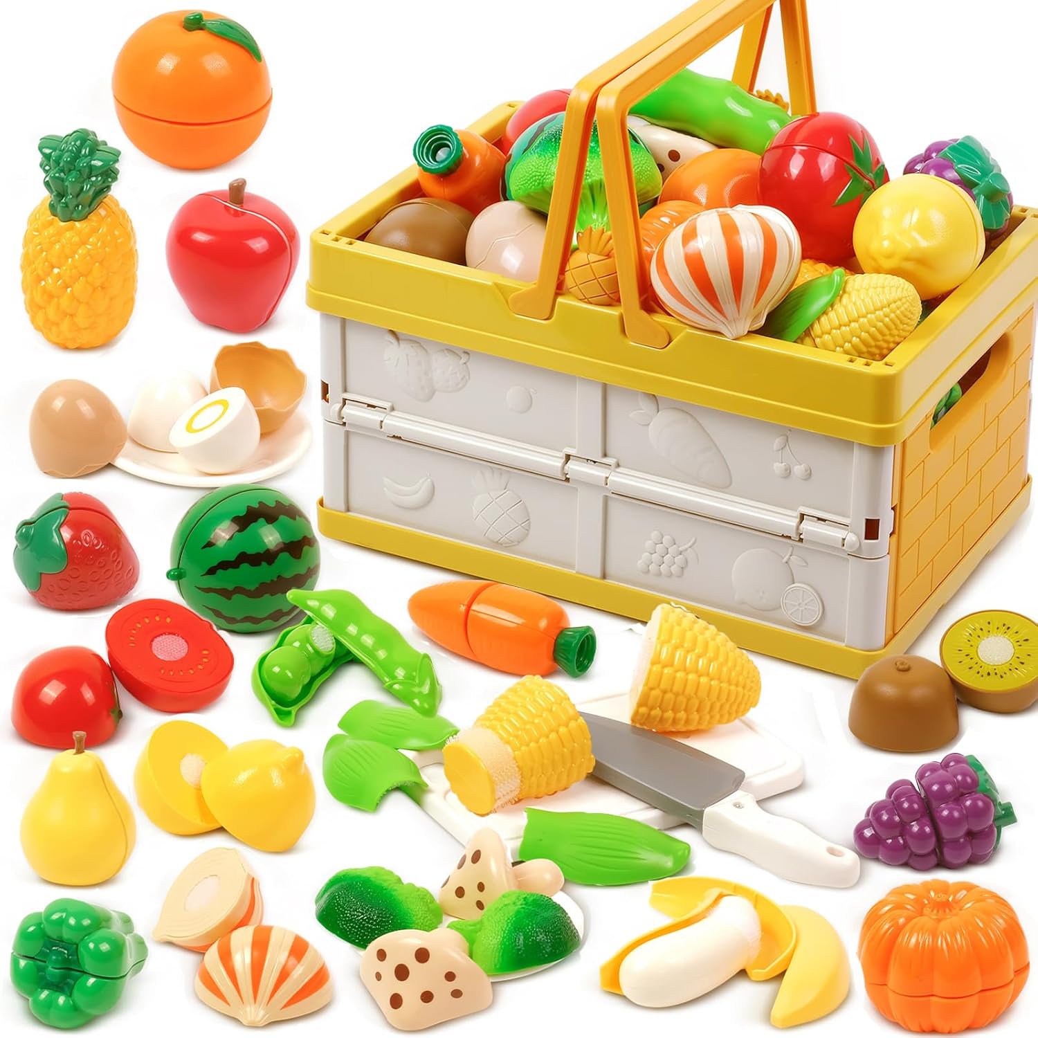 Hanmulee Play Food Sets for Children Kitchen, 53PCS Toy Food Sets Fruits and Veg...