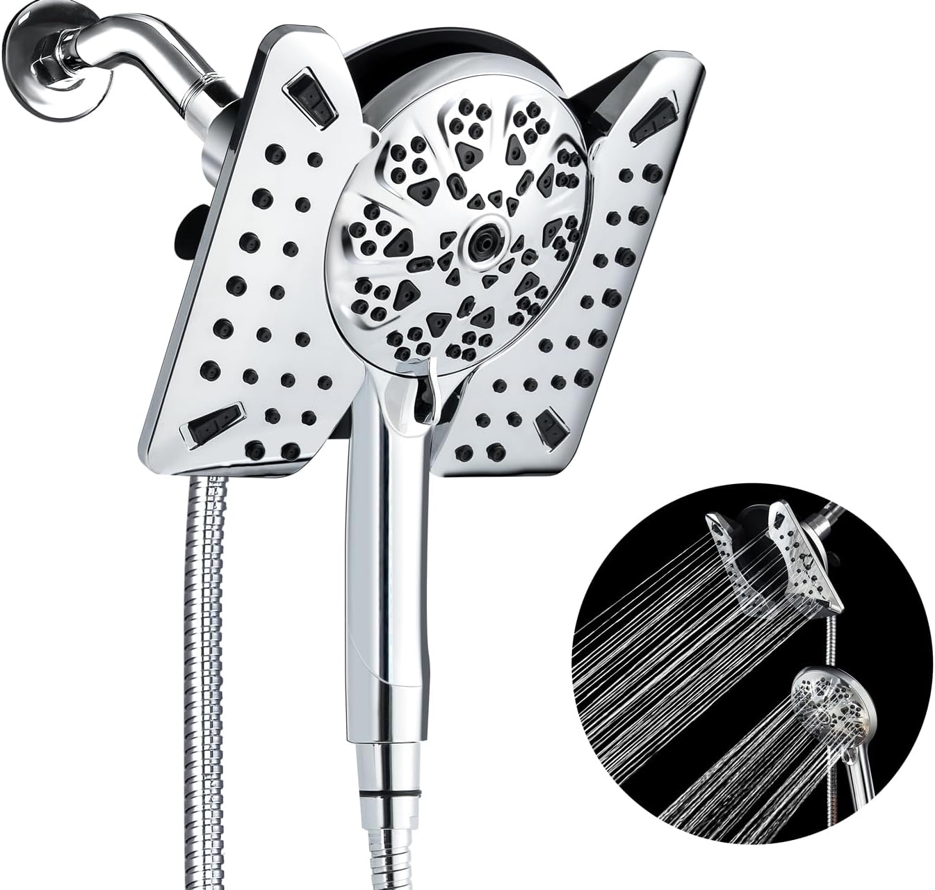 2-IN-1 Shower Heads with Handheld Spray Combo: 7.5 Inch Rain Shower Head & 10 Se...