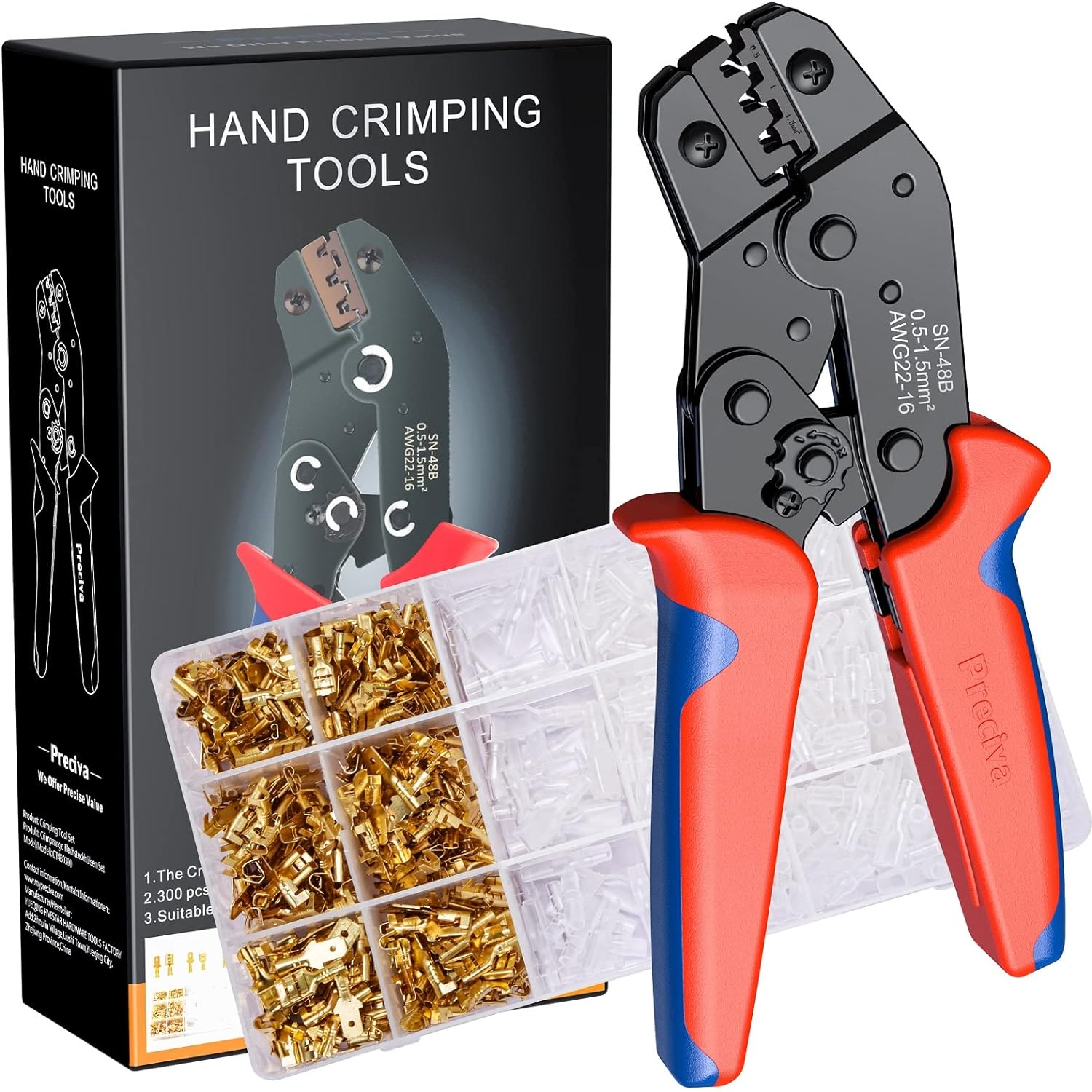 Crimping Tool Kit for Spade Connectors, Preciva Ratchet Cable Crimper Plier 0.5-...