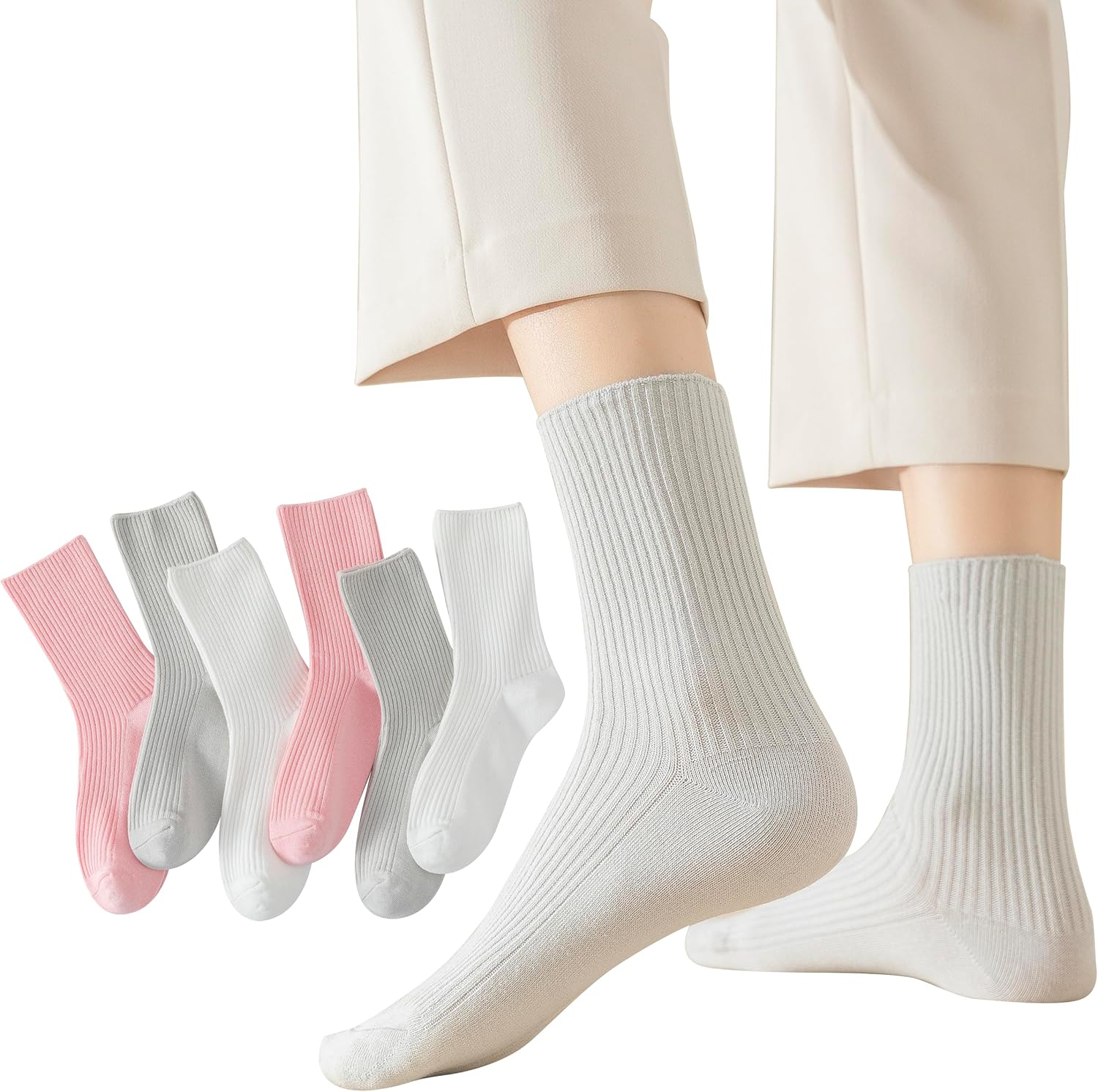 Flydo 6 Pack Crew Socks for Women Cotton Socks Cut...