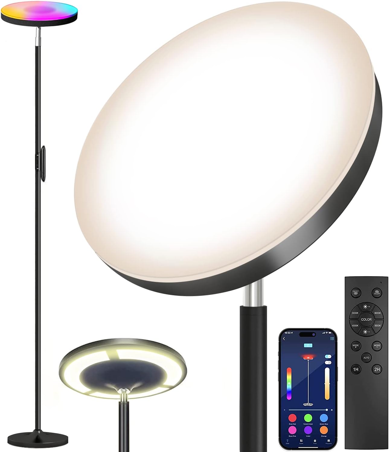 Keepsmile Double Side Lighting Led Floor Lamp with Remote Smart App 36W/2600LM B...