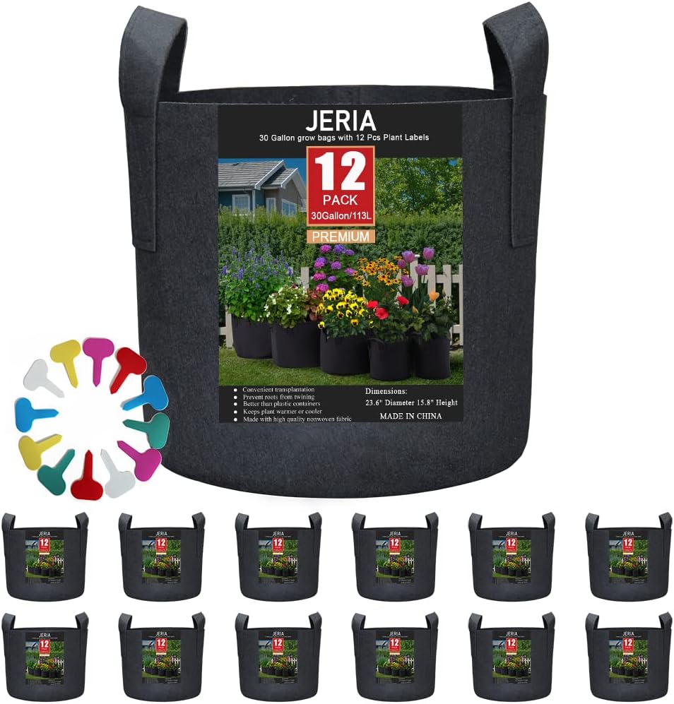 JERIA 12-Pack, Special Vegetable/Flower/Plant Grow Bags with Aeration Fabric Pot...