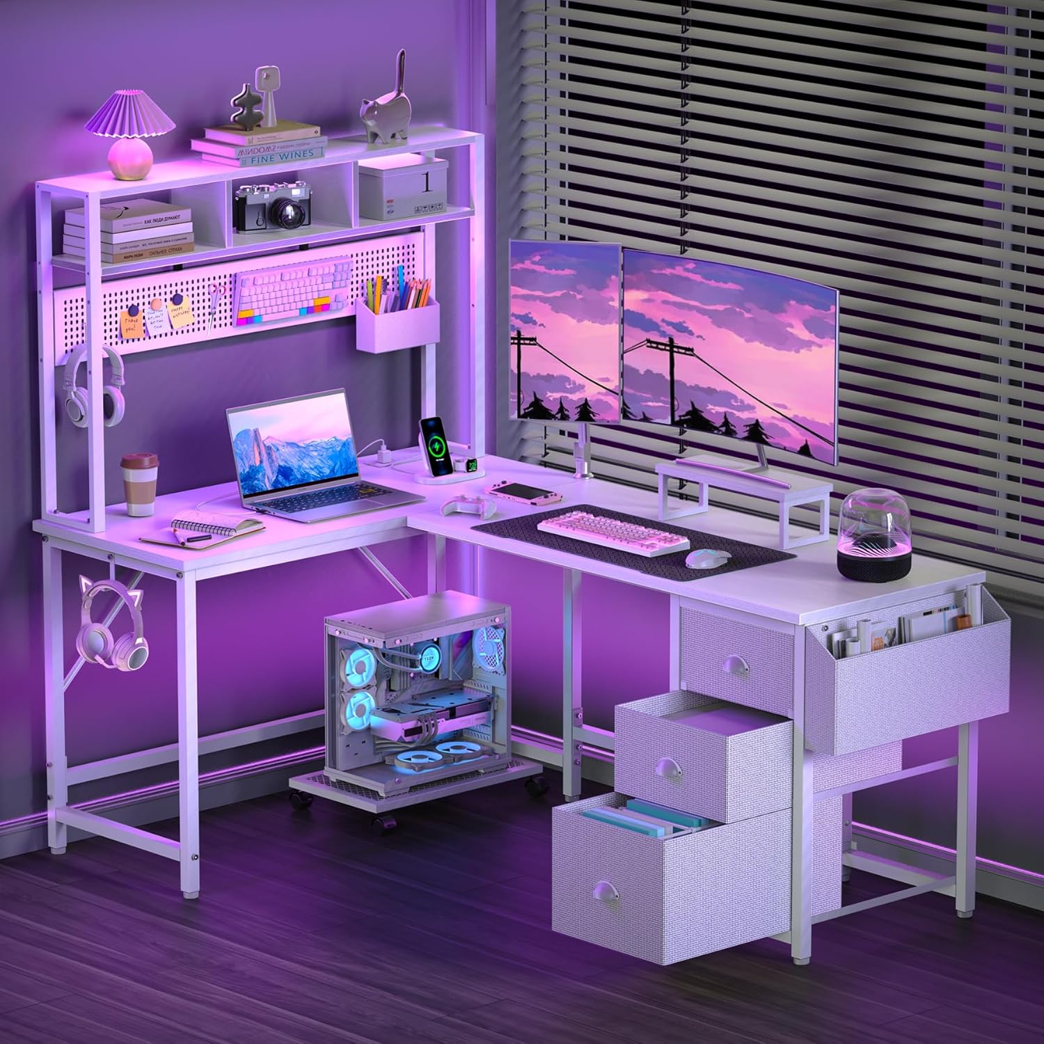 L Shaped Gaming Desk 94.5" Computer Desk with Pegb...