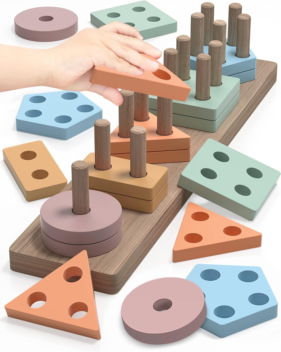 Montessori Toys for 1 2 Year Old Boy and Girl, Shape Sorter Wooden Toys for Todd...