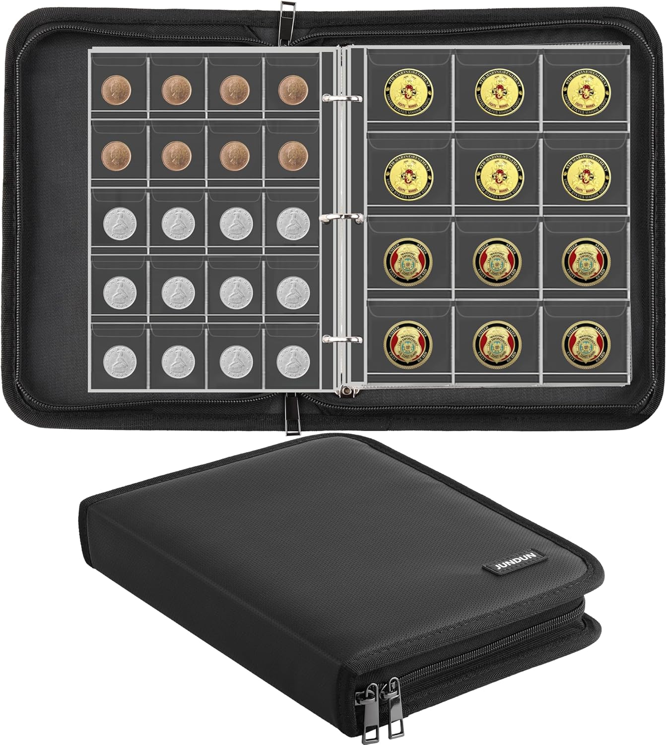JUNDUN Fireproof Coin Collection Album for Collectors, Waterproof Coin Collectio...