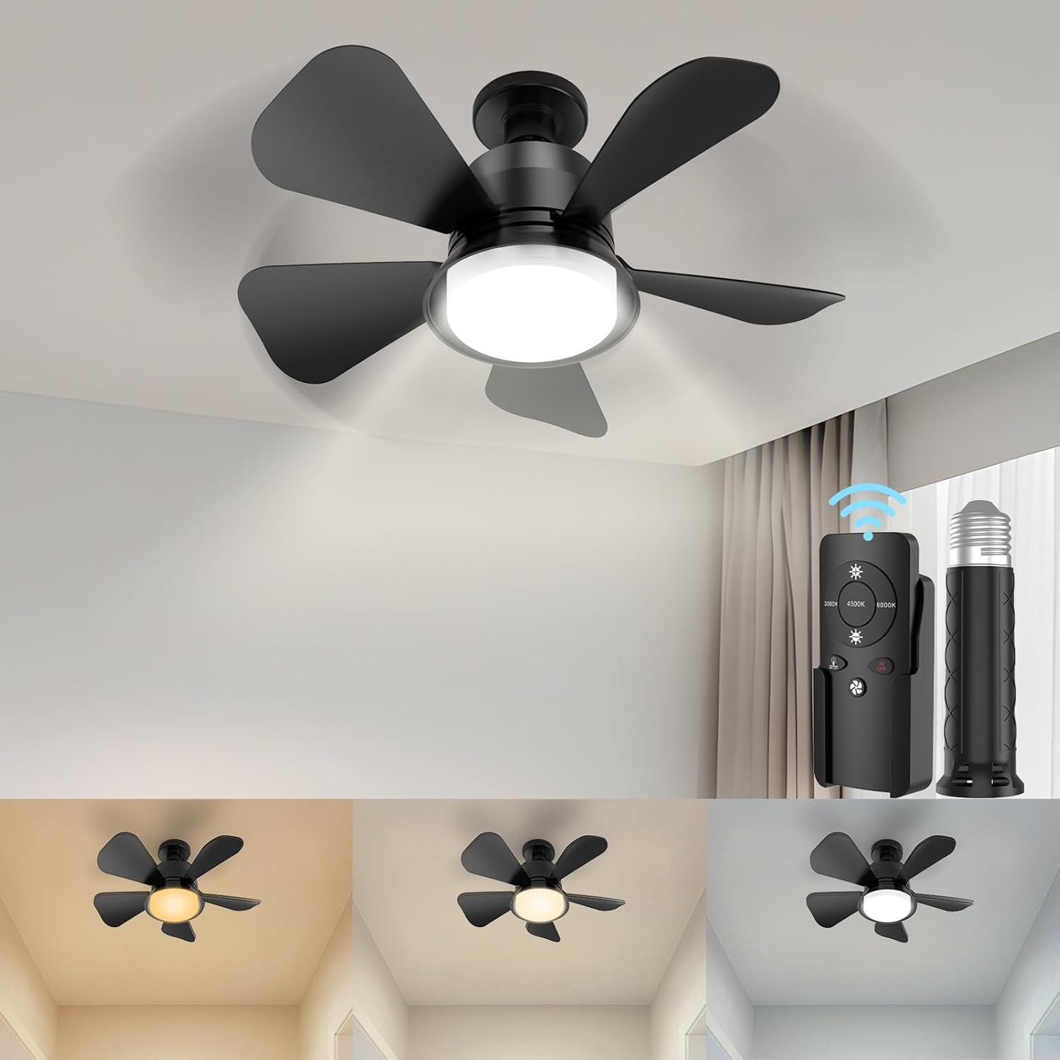Ceiling Fans with Lights, Special Socket Fan Light with Remote, Innovative 3 Col...